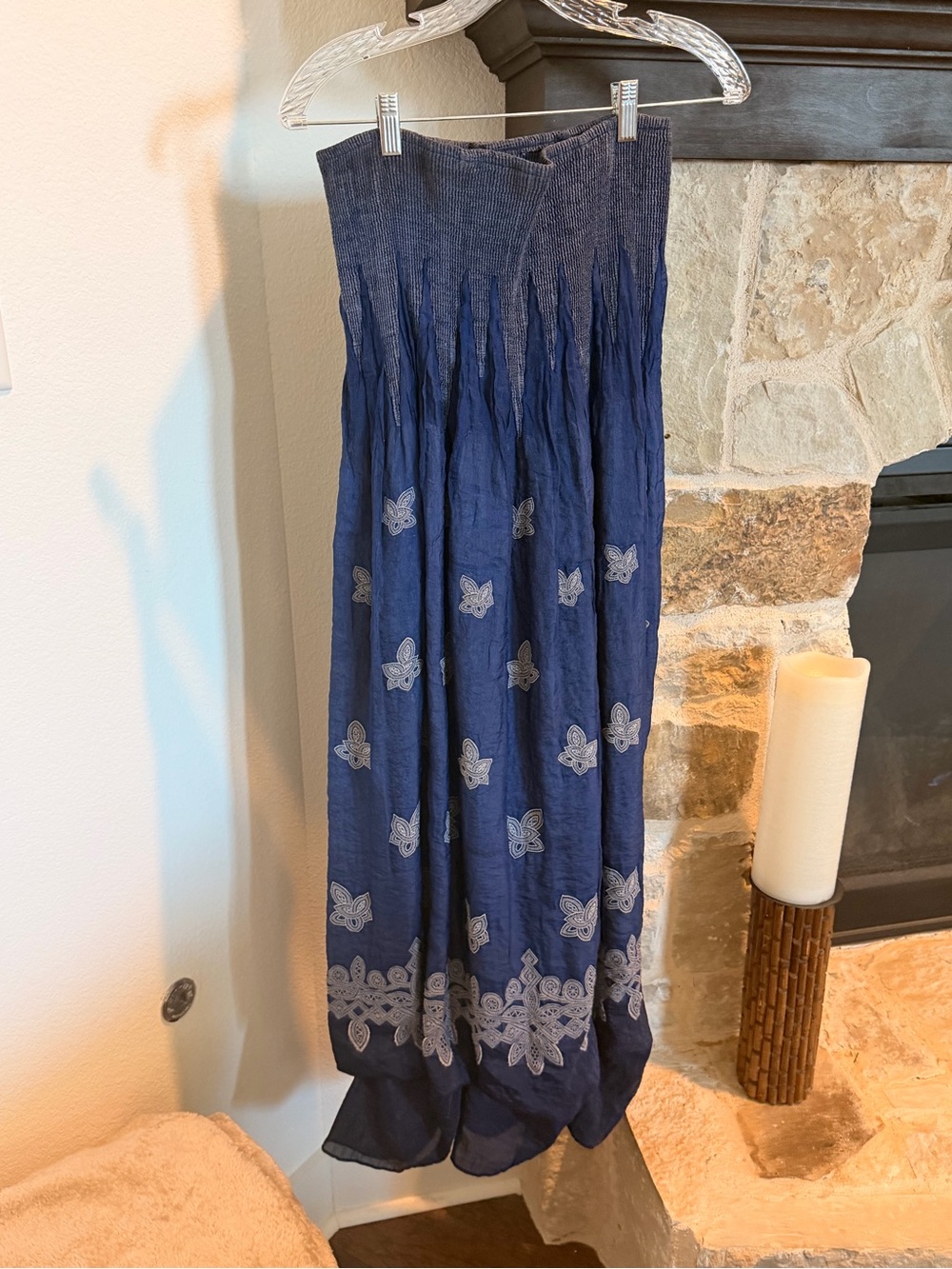 Lapis Navy Maxi Skirt with Embroidered Butterflies